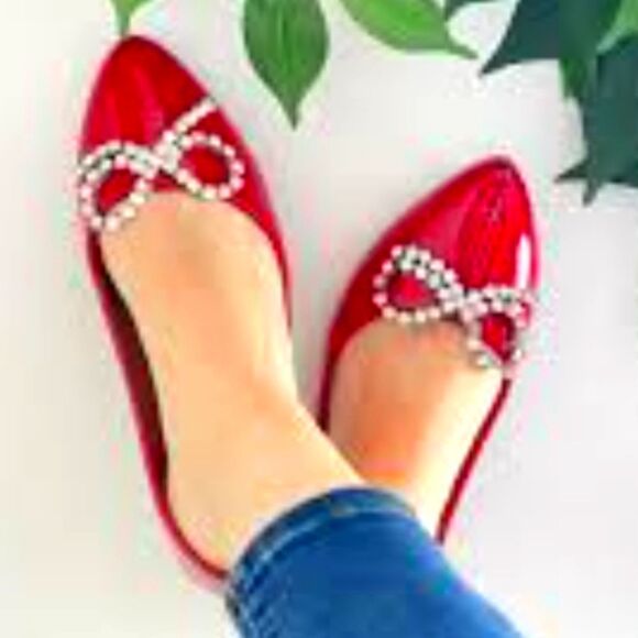 BRAND NEW TOP MODA COMFORT  with  RHINESTONE BOW WOMEN  FLAT R3 - Picture 1 of 15